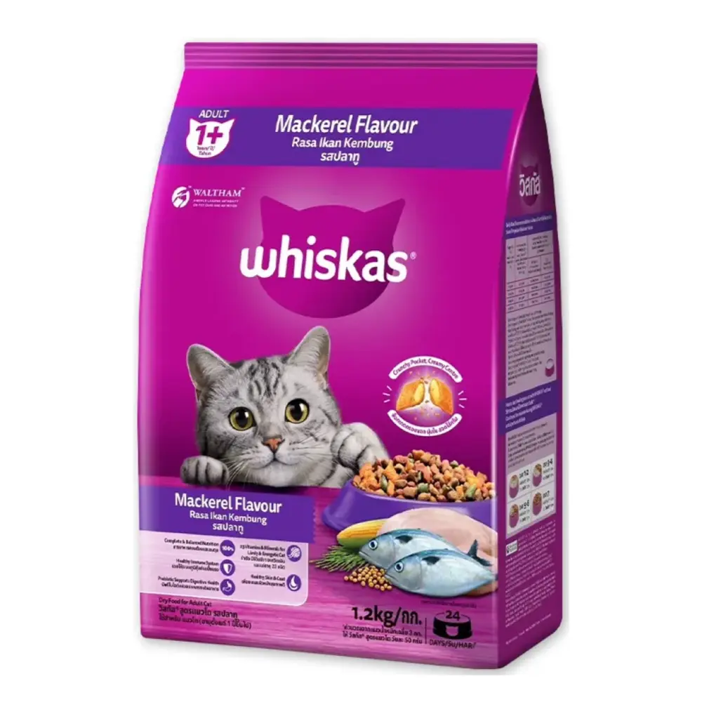 Thức Ăn Cho Mèo Vị Cá Thu, Cat Food, Mackerel Flavor, Adult 1+ (1.2kg) - WHISKAS